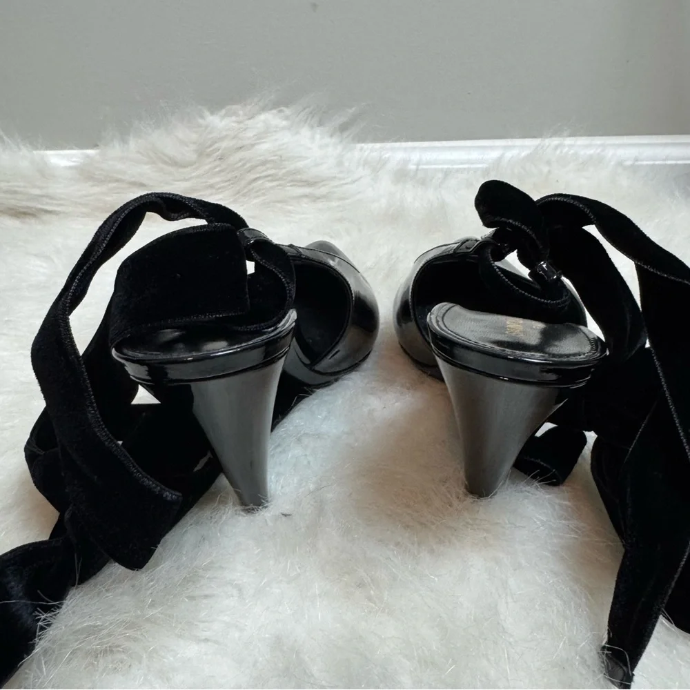 Saint Laurent Kika 55 Lace Up Patent Leather Sling Back Heels - Picture 7 of 11